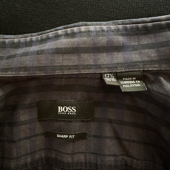 Hugo Boss Miles Sharp Fit Dress Shirt Mens Size 17.5 Plaid Business Casual Work - Picture 4 of 8